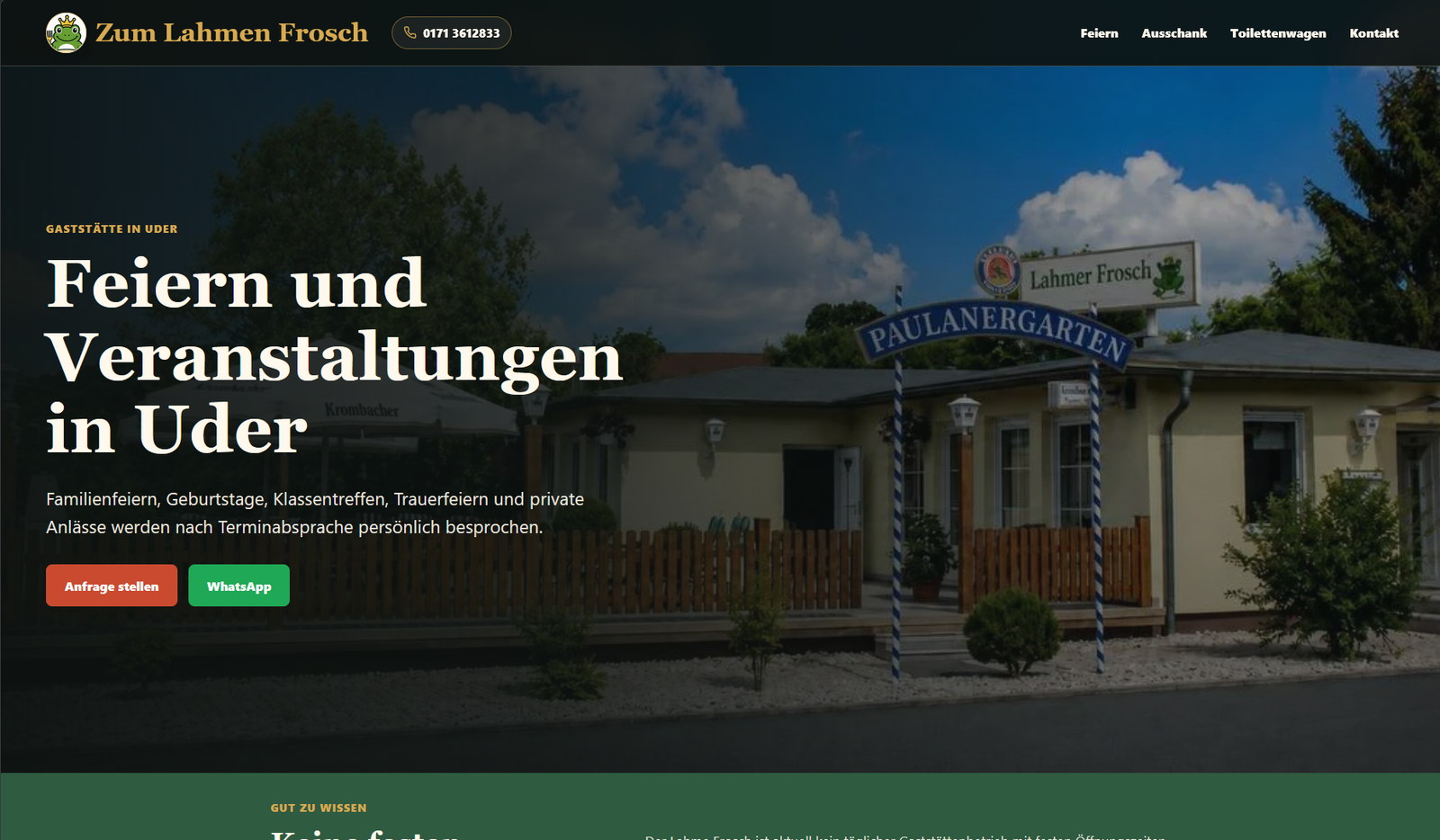 Screenshot der Referenz Website Zum Lahmen Frosch von LocalPix